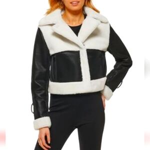 DKNY faux fur leather jacket. Black/Ivory XS